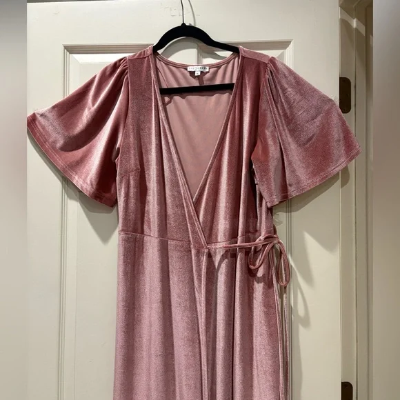 Baltic Born Elegant Rose Pink velvet wrap Dress bridesmaid wedding XL - Picture 5 of 10